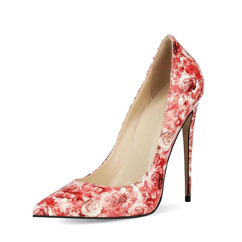 

2021 Hot Female Bombs Plus Size Sexy Heels Patent Printed Flowers on Line Heel Shoes Spring and Fall MZGC, Blue-10cm