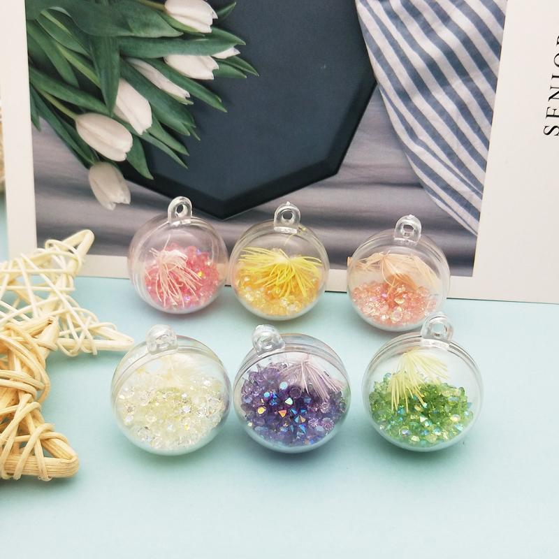 

10pcs Big Size Drills Flower In Ball Charms Pendant 3D Acrylic Round Beads Charms DIY Earring Jewelry Accessories 30*37mm FX2021