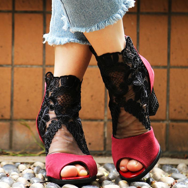 

Fashion Lace Zipper Casual Platform Women Summer Shoes Women Sandals Comfortable Retro Rome Ladies Flat Sandals Increase Height, Black