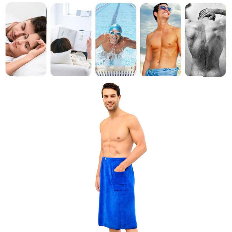 

Men Wearable Bath Towel with Pocket Soft Magic Microfiber Swimming Beach Blanket Super Absorbent Shower Skirt Towel, Blue