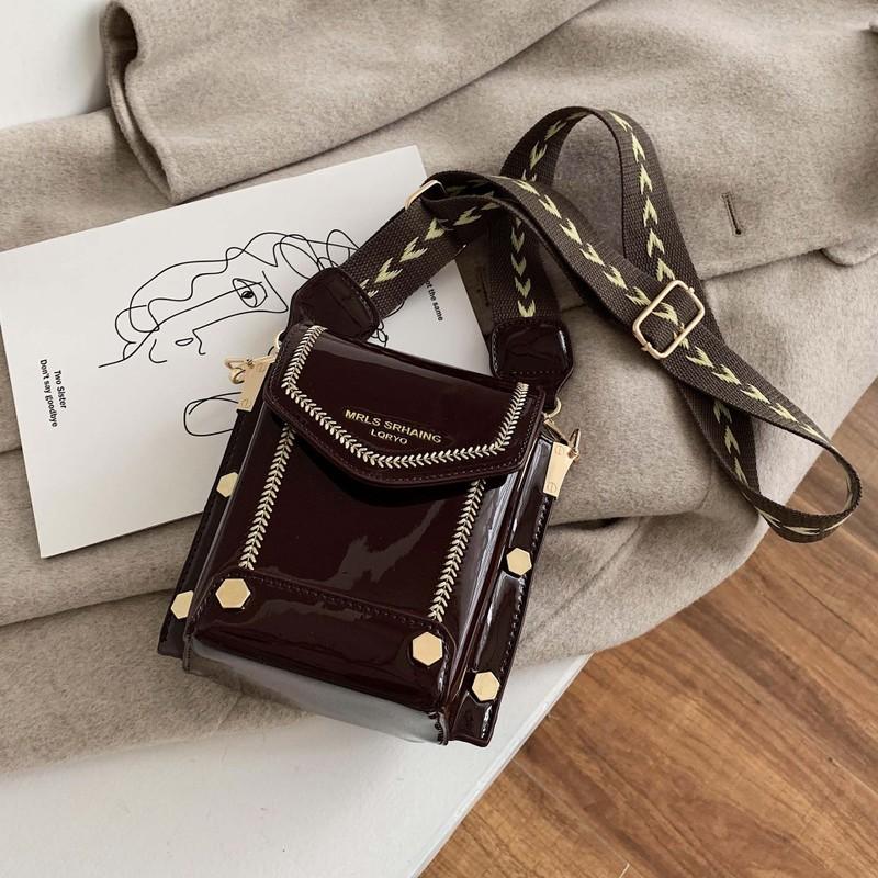 

female small bag pu leather wide straps satchel fashion single shoulder bag brand design rivet bags, Black