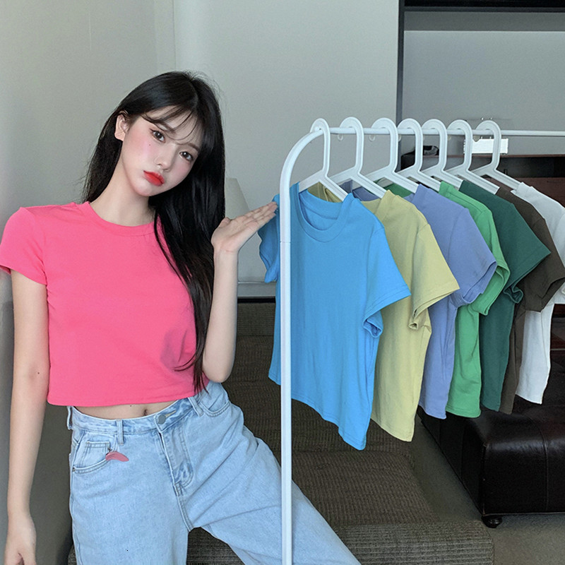 

2021 New 9 colours summer Korean style short design women's T-shirt tops (r98189) 89MU, White
