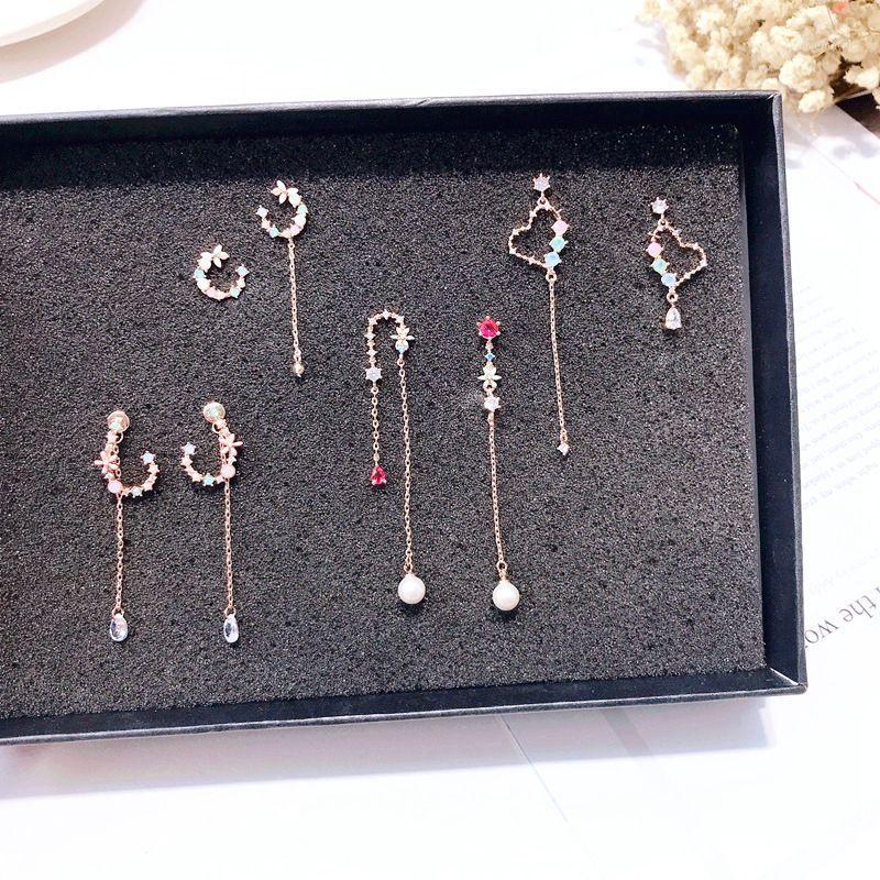 

2020 Charm Love Heart Earrings Asymmetry Long Chain Ear Jewelry Rhinestone Tassel Heart Earrings shiny Brincos pendientes mujer1