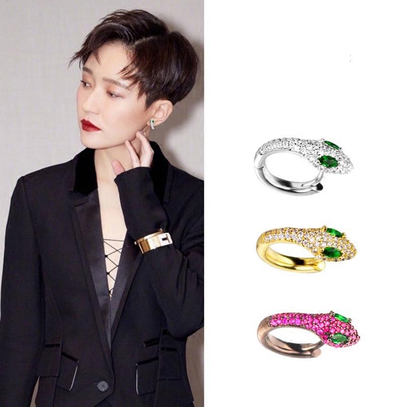 

High Quality Colorful Crystal Zirconia Snake Earrings Punk Style White/Black Gold Color Small Hoop Earrings Jewelry