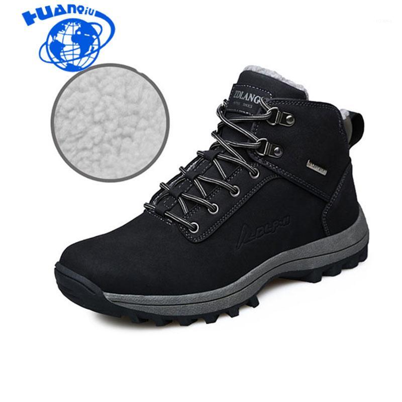 

HUANQIU 2020 Hot Winter Shoes Men Plus size 39-47 Waterproof Men Sneaker Army High quality Pu Leather Boots Warm Footwear ZLL1581, Black