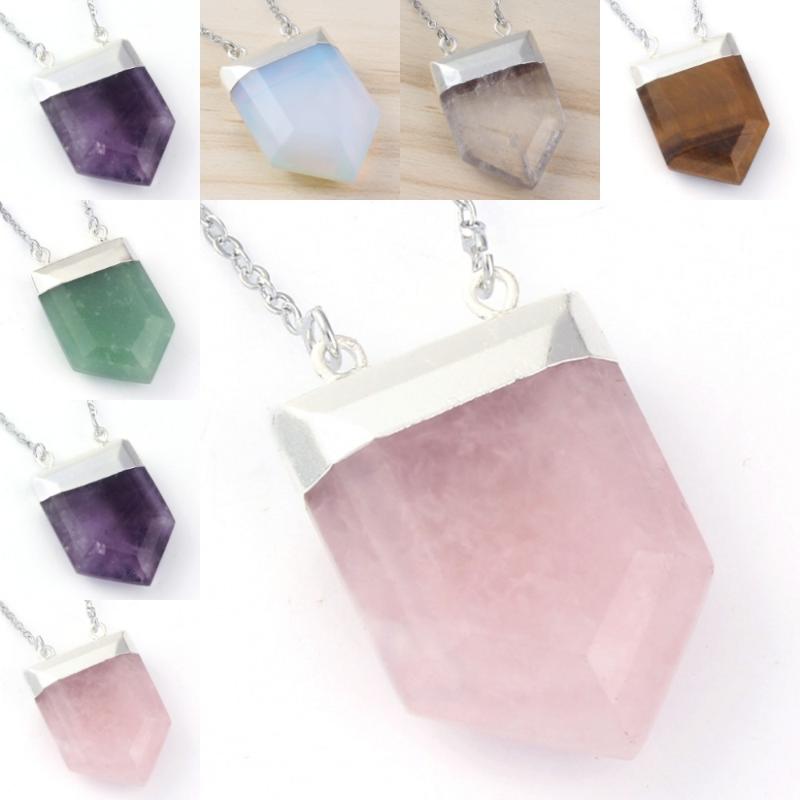 

Pendant Necklaces Kraft-beads Silver Plated Loyal Pentagon Shield Section Multi Quartz Stone Choker Necklace Link Chain Amulet Jewelry