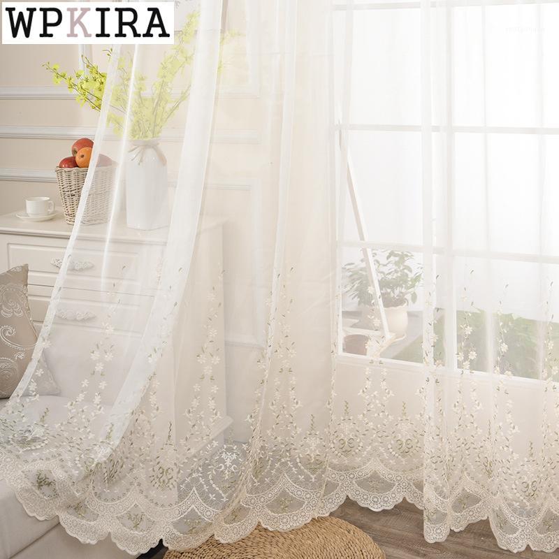 

Romantic Floral Sheer Curtain for Living Room Lace Tulle Curtain for Balcony Rustic Embroidery Voile Drape Window S486#401, Lace floral tulle