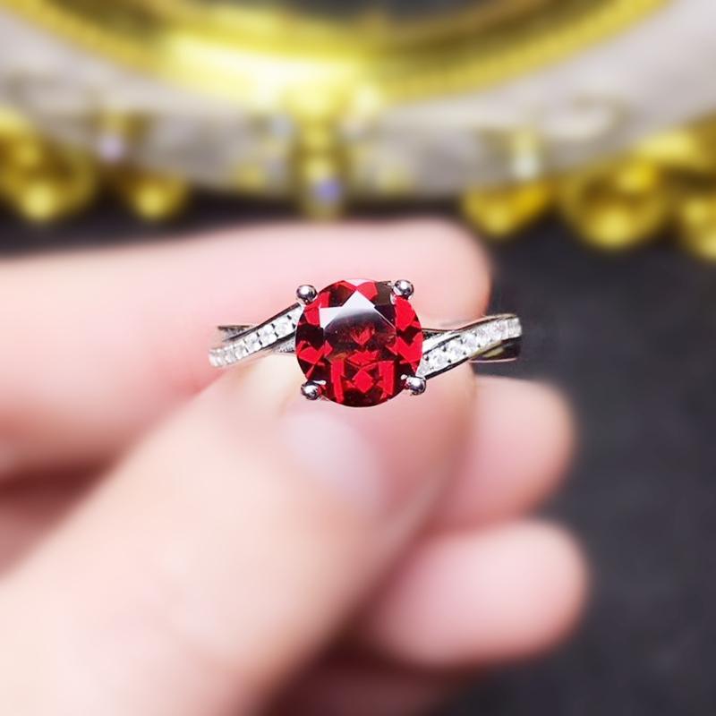 

Cluster Rings Natural Real Garnet Round Style Ring Per Jewelry 6*6mm 1ct Gemstone 925 Sterling Silver Fine T207111, Golden;silver