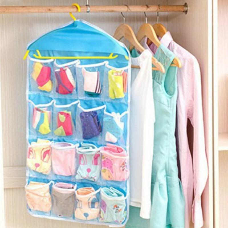 

16 Pockets Organizer Closet Hanging Bag Socks Bra Underwear Rack Hanger Storage Multifunctional Clear Storage Bags, Random color