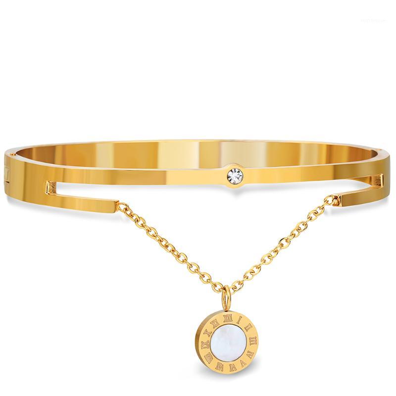 

Crystal Rose/Gold-Color Stainless Steel Lucky Bracelet & Bangle Roman Numeral Charm Chain Bracelet For Women1