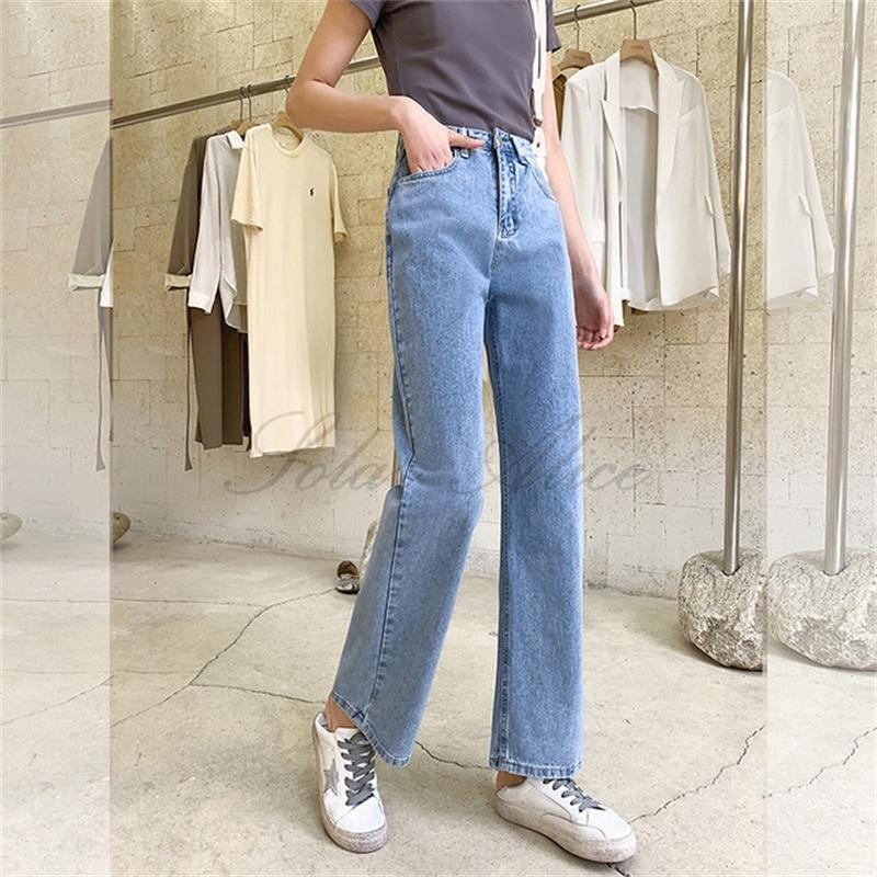 

Free shipping for women in spring and summer in 2020 new high waist wide leg jeans loose straight leggings1, Blue