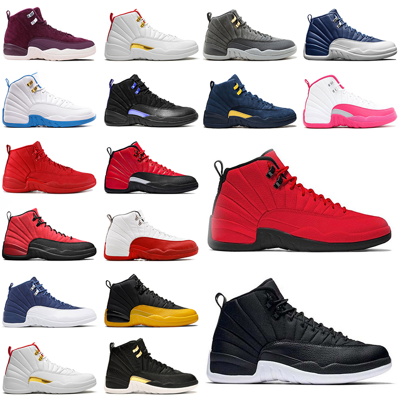 

Jumpman 12 12s Mens Basketball Shoes Designer The Master Bulls Black Nylon Taxi Playoffs Dark Concor Grey Red Trainers Sport Sneakers 40-47, White;red