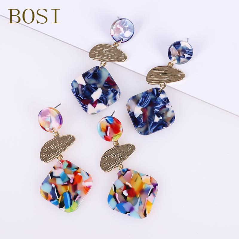 

2021 bohemian Acrylic Round Resin Dangle Earring For Women Design Square Shape metal Statement ladies Earring Jewelry wholesale