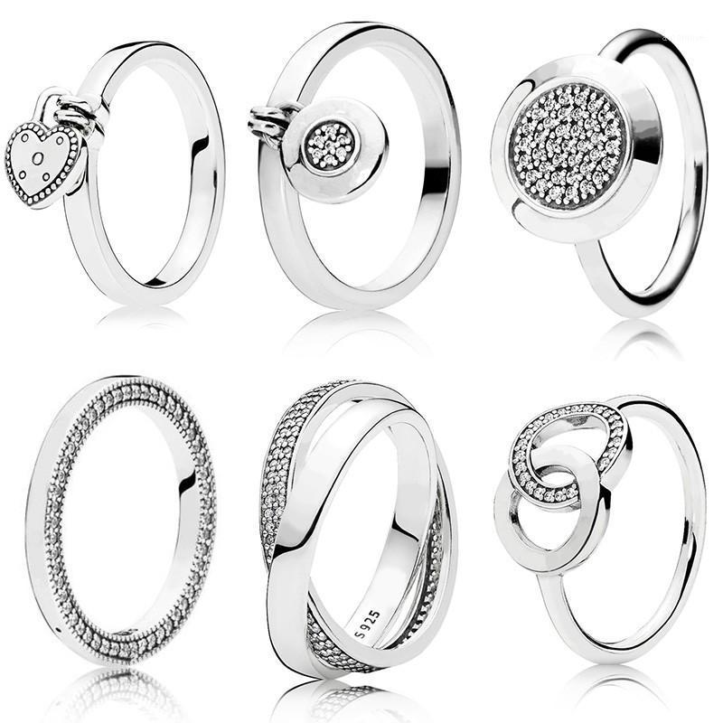 

100% 925 Sterling Silver Women Silver Color Color Rings Jewelry Logo Signature Crystal Pan Heart Pendant Ring For Women Jewelry1