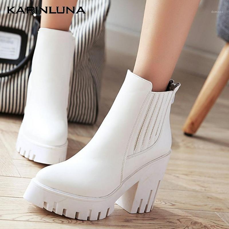 

Karin Hot Sale Top Quality Sale Shoes Woman Pointed Square Thick Heels Platform Solid Autumn Short Plush Ankle Fmale Boots1, White