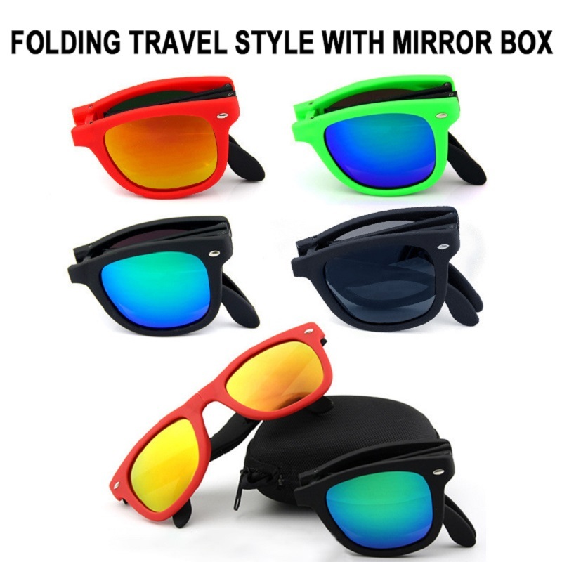 

2020 New Foldable Sunglasses With Box Vintage Classic Sun Glasses Men Shopping Travel Colorful UV400 Lunette De Soleil Femme