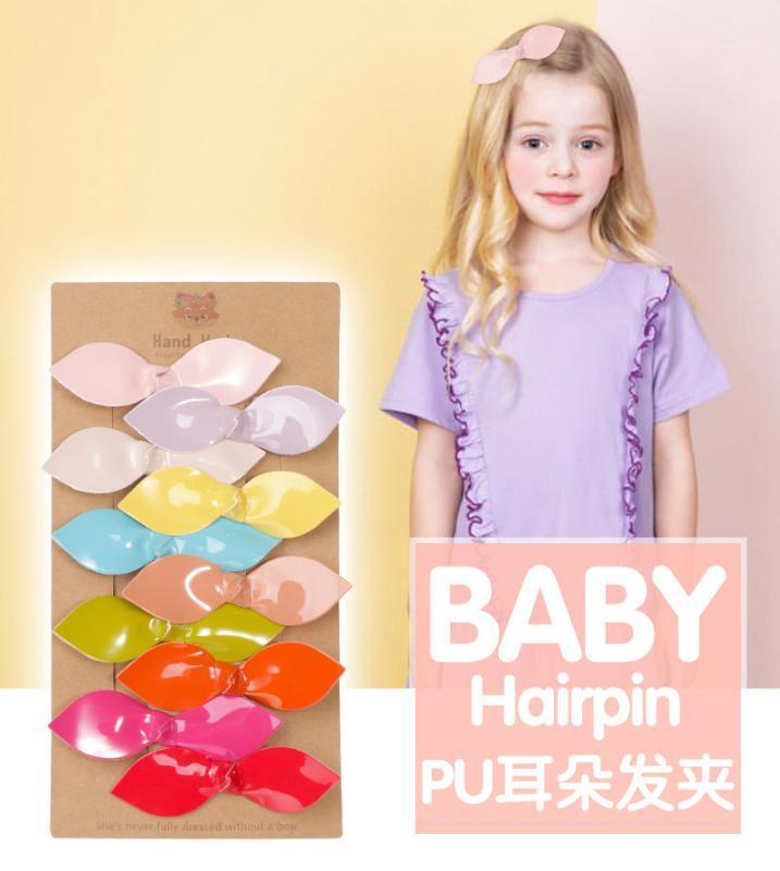 

2pcs/set Reflective Bright PU Leather Ear 9cm Bows Hair Clips for Girls Fashion Kids Baby Barrettes Hairpins Children Girls Hair1, B-2pcs