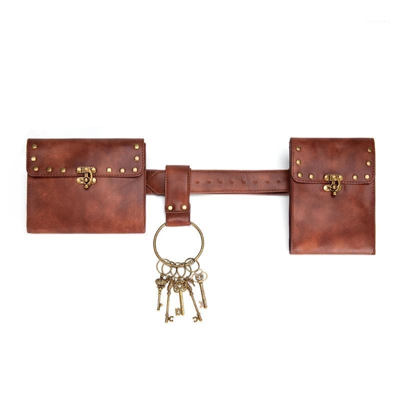 

Creative Vintage Belt Leather Wallet Men Waist Pack Steampunk Double Pouch Bag1, Black