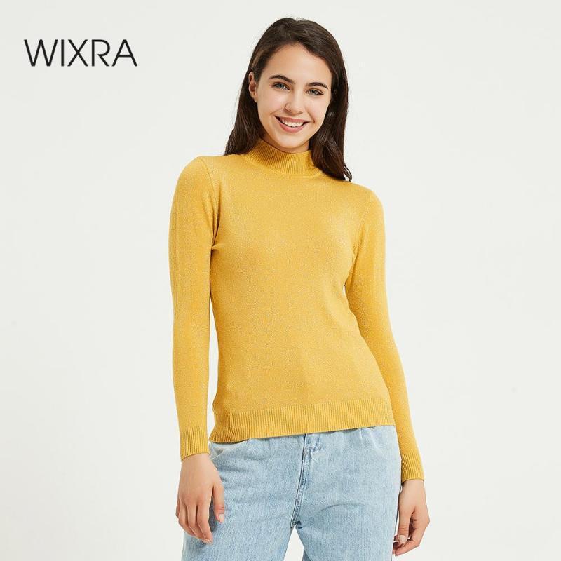

Wixra Autumn Winter Solid Shiny Sweater Women's Knitting Long Sleeve Turtleneck Sweaters Women Slim Fit Bright Color Pullovers1, Black