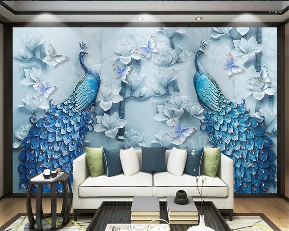 

Custom wallpaper 3D modern new Chinese oil painting magnolia peacock bedroom TV background wall decorative painting 3d wallpaper1, As pic