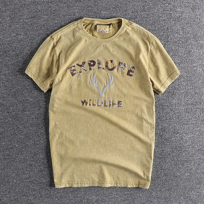 

2021 New Camouflage Letter Printing Retro T-shirt Men's Cotton Round Neck Short Sleeve Shirt Men Clothing Ld2f, Dark brown
