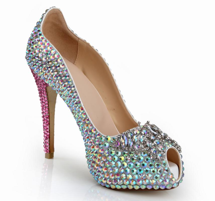 

MA0367 New Coloured Fine-heeled Leaky-toed Fishmouth High-heeled Pumps Coloured Butterfly Diamonds Button Handmade Bride Shoes, Clear