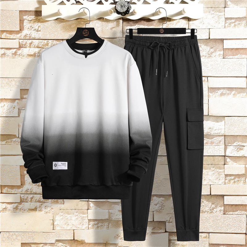 

2021 Men Casual Set Sweathirs New Autumn Winter Men's Sportswear Hoodies+pants 2pcs Sets Rendering Hip Hop Street Tracksuits H5pd, A07-1grey