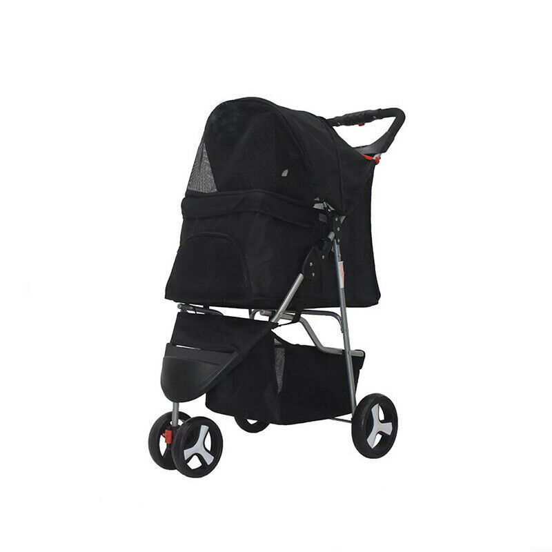 

3-Wheel Folding Pet Stroller Travel Carrier Carriage For Cats And Dogs- Black