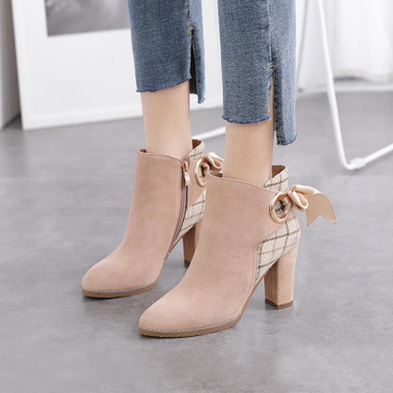 

2020 New Fashion Spring Autumn Platform Ankle Boots Women Thick Heel Platform Boots Ladies Worker Black Big Size 35-421