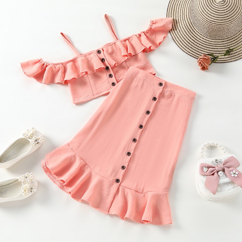 

new summer 2022 children little toddler girls fashion top skirts sets clothing outfit set kids boutique baby girls' 2 piece clothes, Pink