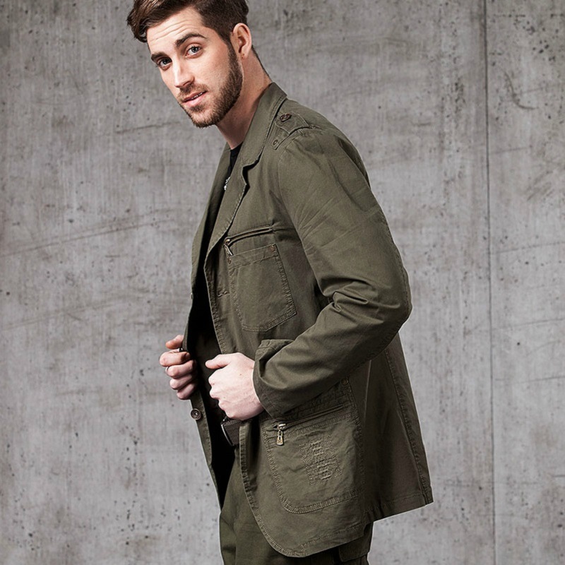 

2021 New Military Style Jacket German Army Uniform Cotton Casual Attire Men's Fashion Blazer Multi-pocket Shredded Zipper Iwrw, 592