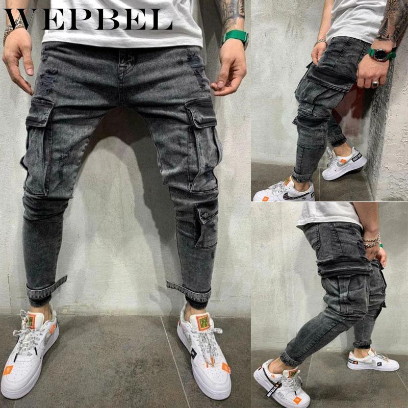 

WEPBEL Mens Fashion Skinny Jeans Denim Pant with Pockets Cargo Combat Denim Jeans Pants Slim Fit Motorcycle Biker Jogger, Gray