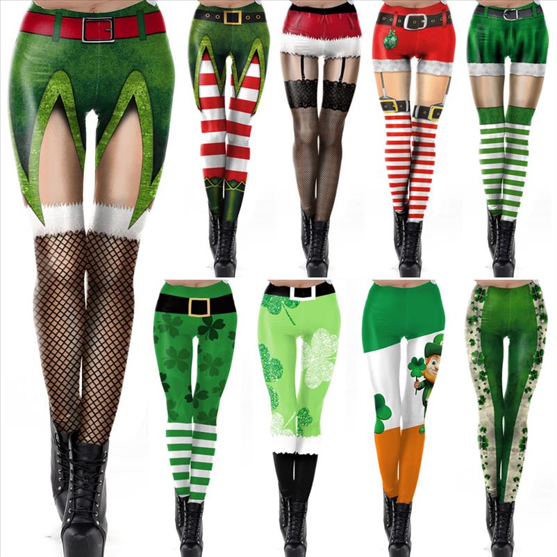 ST Patricks Journée de Noël Leggings de Noël pour femmes Nouvel An Leggins 3D Dentelle Design Hiver Legging Vêtements de Noël Plus Taille