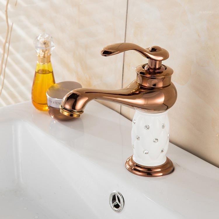 

Sink Basin Faucets Mixer Tap solid brass Deck Mounted Crystal gold & White kitchen Mixer1