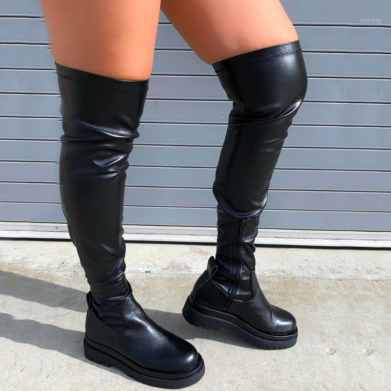 

Brand Skidproof Chunky Thigh High Boots Platform Easy Walk Stretch Lug-Sole Over The Knee Boots Women Black Shoes Fashion Cool1