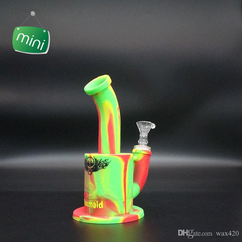 

Waxmaid Glass Pipe Water Bong Magento S Mini 7 Inch Smoking Bubbler Unbreakable Dab Rig Dry Herb with 14mm Male Bowl Assorted Colors