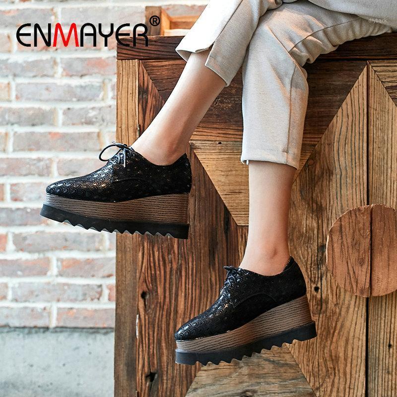 

ENMAYER 2021 Fashion Kid Suede Womens Shoes Lace-Up High Heels Wedges Basic Casual Round Toe Pumps Women Shoes Luxury 34-421, Black