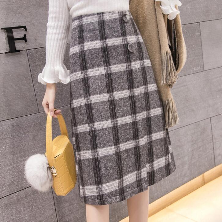 

Long Vintage Female Chess High Waist Midi A-line Korea Elegant Fashion Casual Office Work Lady Skirt More Size 6scg, White