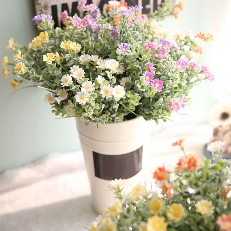 

Rural Country Style Floral Plastic Artifical Small Daisy Flower for Wedding Bride Holding Fake Flowers Bouquet Home Garden1, Orange