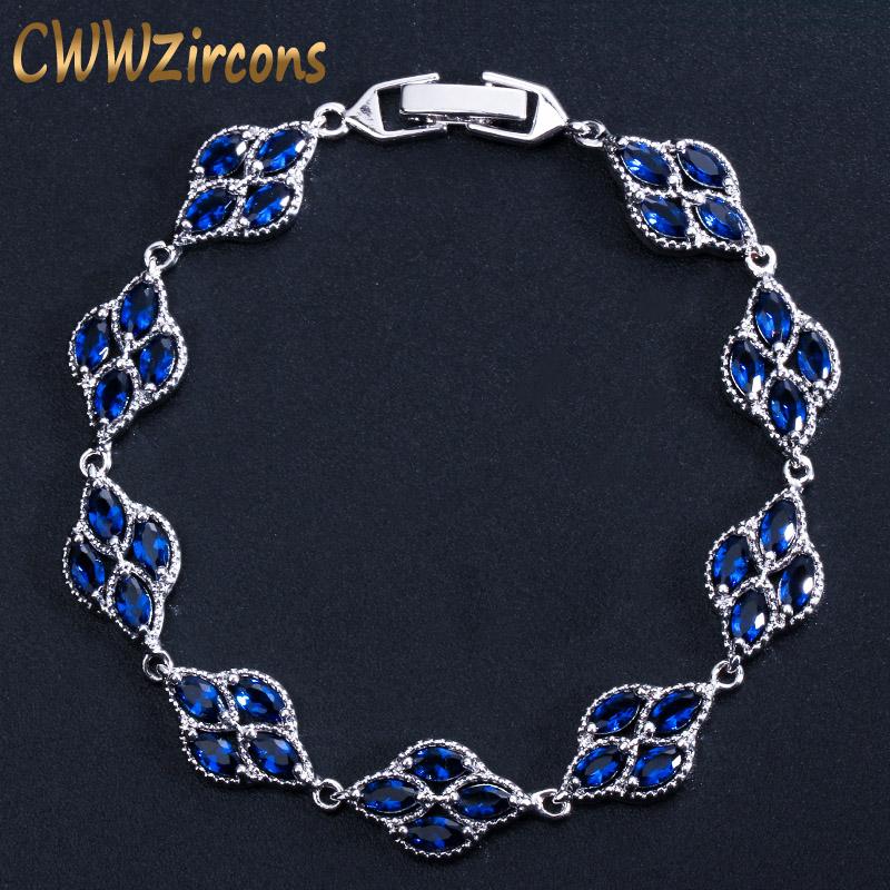 

Link, Chain CWWZircons White Gold Color Dark Blue CZ Crystal Tennis Bracelets For Women Vintage Wedding Jewelry Accessories Gift CB188