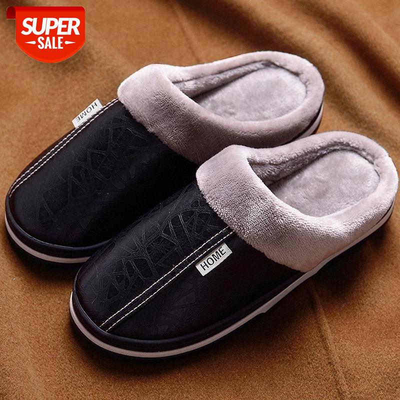 

Men's winter Home indoor slippers Leather slippers men Plush Waterproof Non-slip Big size Men shoe Thick bottom Sturdy Sole boys #bJ9e, Yellow