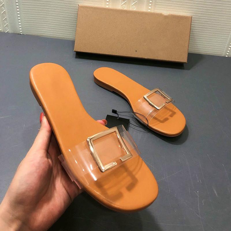 

Summer Shoes Women's Shoes for 2021 Fashion Transparent Flat Slippers 2021 New Brand Metal Square Buckle Slip on Woman Slides, Beige