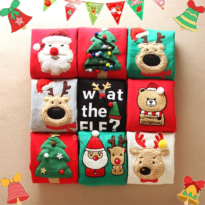 

Thick Family Christmas Sweaters New Year Look Matching Hoodies Santa Claus Embroidery Cartoon Mom Dad Kids Pajamas Clothing 201104, Color14