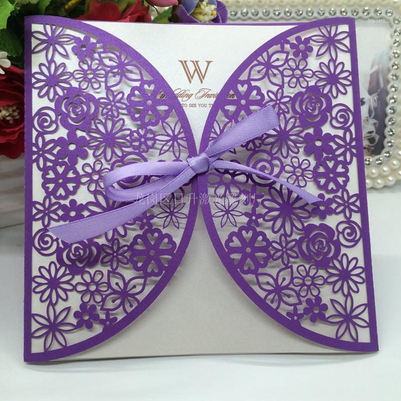 

10Pcs/set Romantic 2020 latest wedding card design wedding invitation card set laser cut happy birthday greeting1