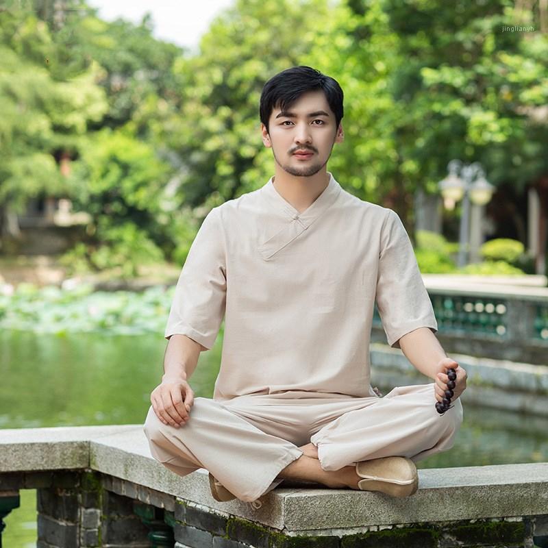 

Men Meditation Martial Arts Tai Chi Uniforms cotton Linen Loose male Casual Outfit Athletic Yoga Set Sport Suit Sweatshirt+pant1, Blue