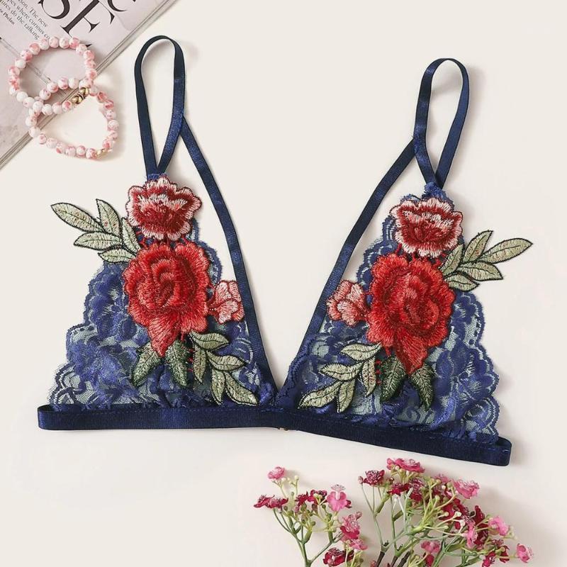 

Bras For Women Soutien Gorge Sans Armature Lingerie Sexy Lace Embroidered Appliques Floral Bralette Bustier Bra Top A401, Blue