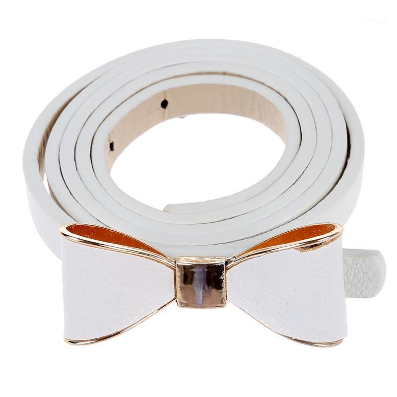 

Woman's Candy Color Bowknot PU Leather Waistband - White1, White