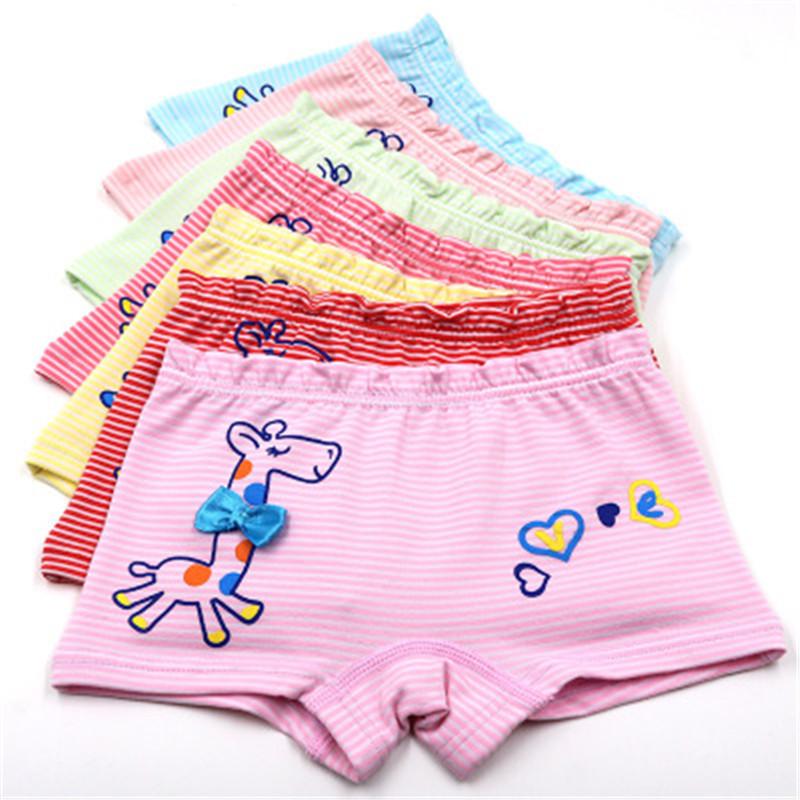 

5Pcs/lot Soft Organic Cotton Children's Girls Underwear Colorful Kids Shorts Panties Baby Girls Stripes Kids Underwear 3-7y, As pic
