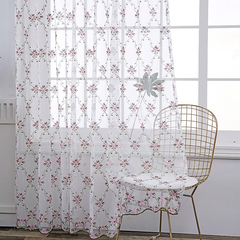 

American Rural Pastoral Fresh Embroidered Window Shade Simple Modern Embroidery Screen Bedroom Living Room Balcony Window, Tulle