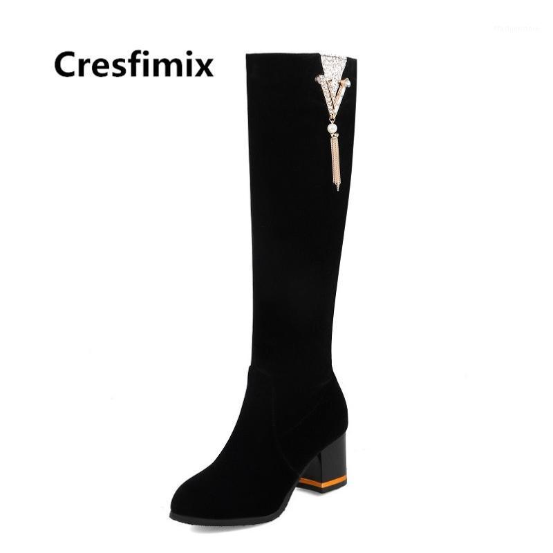 

Cresfimix botas de mujer women cute high quality flock autumn boots lady casual black sexy boots red over knee long c32301